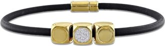 Amour 1/10ct TW Diamond Cube Charm Bracelet in Black Leather and Yellow Plated Sterling Silver - 8 in