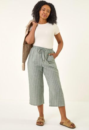 Roman Stripe Cropped Wide Leg Trouser