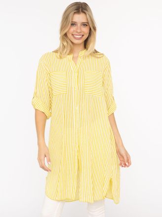 Zwillingsherz Longbluse ZWILLINGSHERZ Kida, Damen, gelb, Web, Obermaterial: 100% Baumwolle, comfort fit lang, V-Ausschnitt, Krempel&auml;rmel 1-Knopf-Manschette, Blusen 