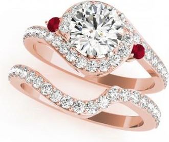 Allurez Halo Swirl Ruby & Diamond Bridal Set 14k Rose Gold (0.77ct)