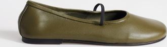 Topshop Bella ballerine in pelle con punta tonda color kaki-Verde