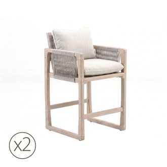 Kerama Pack de 2 taburetes de exterior de madera y cuerda