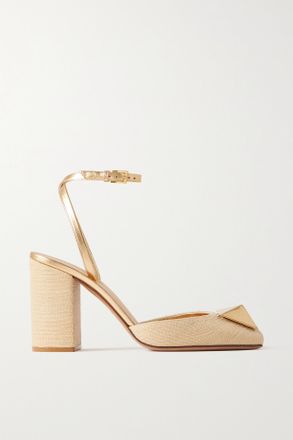 Valentino Garavani D&eacute;collet&eacute; In Rafia E Pelle Metallizzata One Stud 90 - Neutri