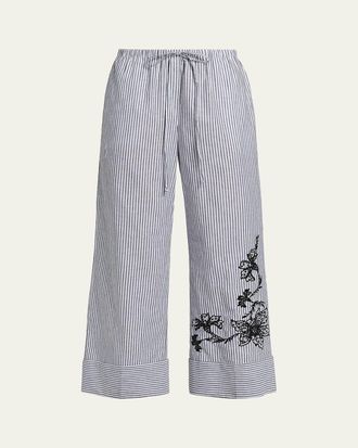 Kobi Halperin Callie Embroidered Striped Wide-Leg Pants