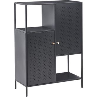 Beliani Storage Unit Black Steel Office Cabinet with 6 Shelves Powder Coated Modern Industrial Home Office RAKAIA