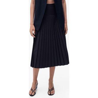 Mango Pleated Midi Skirt in Dark Navy at Nordstrom Rack, Size Small