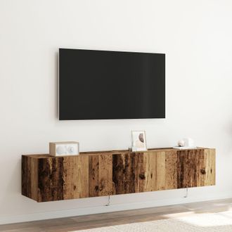 Berkfield Home TV Wall Cabinets with LED Lights 2 pcs Old Wood 80x35x31 cm in Brown | Size: 80 x 35 x 31 cm