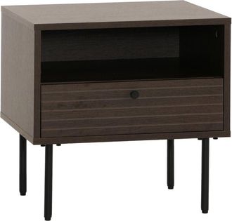 Hhg [nunca Usado] Mesilla De Noche Hhg-307, Mesilla De Noche, Caj&oacute;n, Estilo Escandinavo Metal Madera Melamina Mvg 50x40x50cm, Marr&oacute;n Oscuro