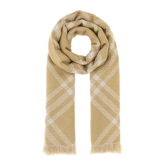 Burberry Winter Scarves, unisex, Beige, Size: ONE SIZE Embroidered Wool Blend Scarf