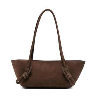 Hereu Tassen, Dames, Bruin, ONE Size, Leer, Leren schoudertas met geknoopte details