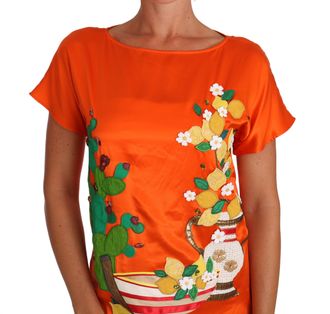 Dolce & Gabbana Womens Silk Orange Lemon Crystal T-Shirt Top