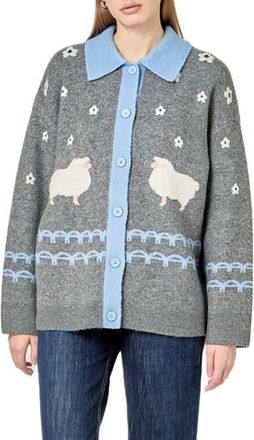 English Factory Sheep Cardigan in Charcoal/P Blue at Nordstrom, Size X-Small