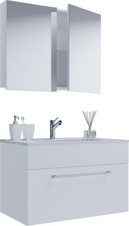 ebuy24 Ebuy24 - Vcm 3 Piezas Lavabo Lavabo Inferior Gabinete Ancho 80 Cm Muebles De Ba&ntilde;o Juego Colgando Con Un Caj&oacute;n Espejo Gabinete Badinos (blanco)