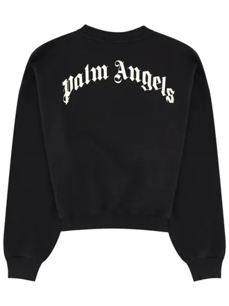 Palm Angels Cropped Cotton Sweatshirt - Black