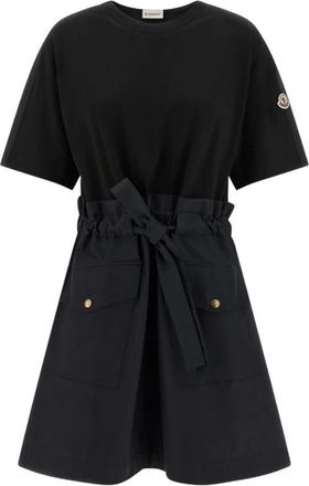 Moncler Belted Mini Dress - Dames - Korte kleedjes - Zwart - M - Katoen - Kleedjes