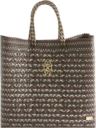 Lola's Bag Womens Medium Woven Regular Strap Tote Bag In Taupe/silver