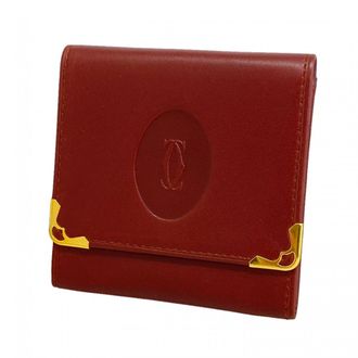 Cartier Bordeaux Leather Coin Purse/Coin Case (Pre-Owned)