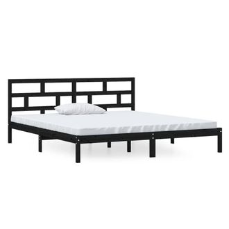 Berkfield Home Bed Frame Black Solid Wood Pine 140x190 cm