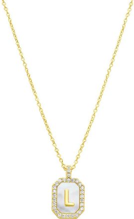 Adornia Crystal Mother of Pearl Initial Pendant Necklace in Gold-L at Nordstrom Rack