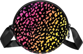Generic Circle Crossbody Bag for Women, Leopard Spots Small Sling Bag Daypack with Zipper Adjustable Shoulder Straps Casual Ladies Girls Round Purse