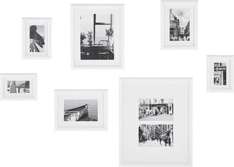 Beliani Conjunto De 7 Marcos De Mdf Blanco Fotos Im&aacute;genes Varios Tama&ntilde;os Ganchos Galer&iacute;a Moderno Zinare