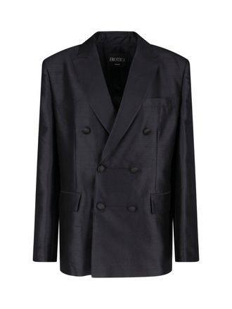 Dondup Black Silk Shantung Double Breasted Blazer