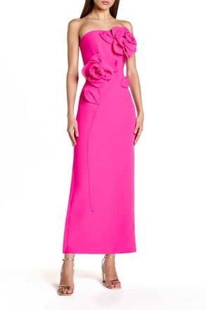 Mac Duggal Strapless Crepe Dress With 3D Flower Detail in Hot Pink at Nordstrom, Size 12