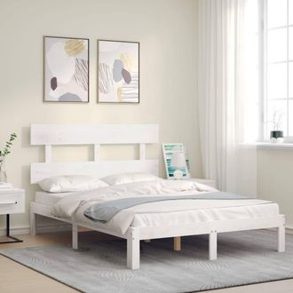 Berkfield Home Beautiful Bed Frame with Headboard White Small Double Solid Wood