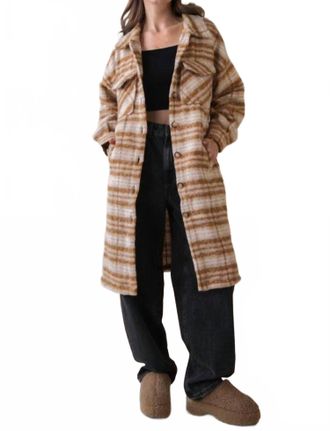 Very J Plaid Shacket Jacket In Cream