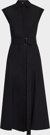 Lafayette 148 New York Belted Cap-Sleeve Cotton Midi Shirtdress