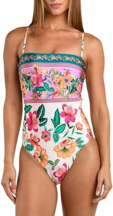 Sunshine 79 Zen Garden Bandeau One-Piece Swimsuit in Blue/Green Multi at Nordstrom, Size 14