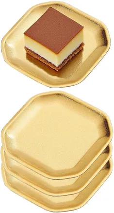 OEM Delicada Bandeja Cuadrada De Acero Inoxidable, 12 X 12 Cm, Juego De 4, Color Dorado, Adecuada Para Aperitivos, Postres, Pasteles, Ensaladas Y Sushi