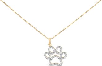 House of Brilliance 24 KT Gold Vermeil Diamond Accent Pet Paw Pendant Necklace