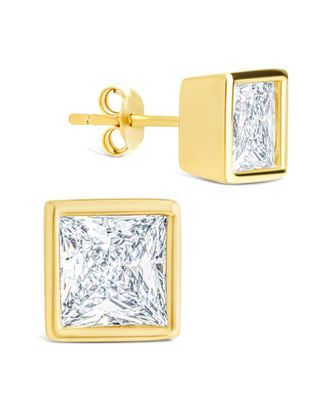 Sterling Forever 14K Over Silver Cz Princess Cut Bezel Set Stud Earrings
