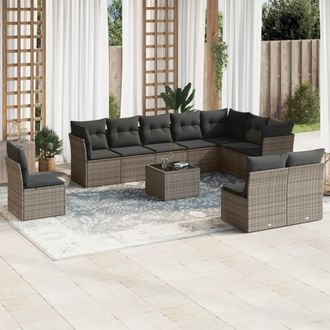 vidaXL Set De Sof&aacute;s De Jard&iacute;n 11 Pzas Y Cojines Rat&aacute;n Sint&eacute;tico Gris Vidaxl
