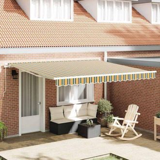 vidaXL Toldo Retr&aacute;ctil Verde Y Amarillo 400 X 300 Cm Poli&eacute;ster Vidaxl