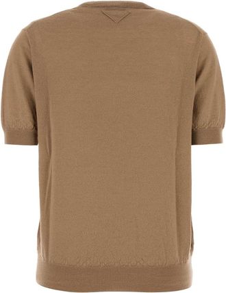 Prada Womens Cashmere Crewneck Sweater Beige