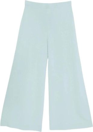 D.exterior Fijngebreide Broek met Wijde Pijpen - Dames - Wijde Broeken - Blauw - M - Broeken