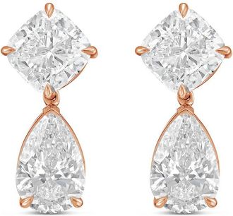 Diana M. Jewels 14kt Rose Gold 15.00 Ct tw of Lab grown square cushion and pear shape diamond earrings
