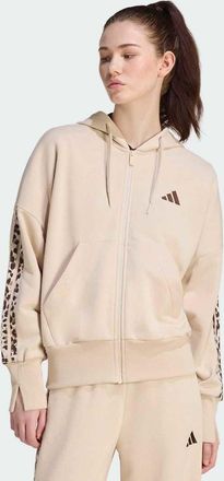 adidas Seasonal Essentials - Top sportivo con zip e cappuccio con stampa animalier e 3 strisce color lino multicolore-Neutro