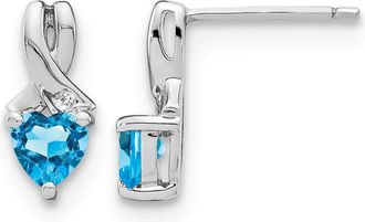 Diamond2Deal Sterling Silver Rhodium-plated Blue Topaz and Diamond Earrings