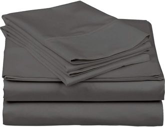 OEM Juego De Ropa De Cama De 4 Piezas, Sat&eacute;n, Algod&oacute;n, Tama&ntilde;o King, Gris Oscuro, 45 Cm