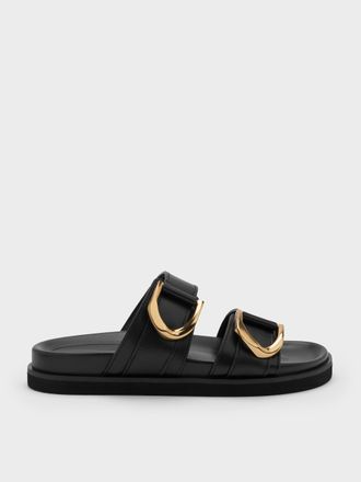 Charles & Keith Gabine Gold-Buckle Leather Slides
