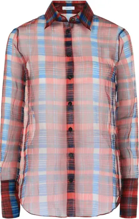 Ferragamo August Organza Check Button-Front Shirt