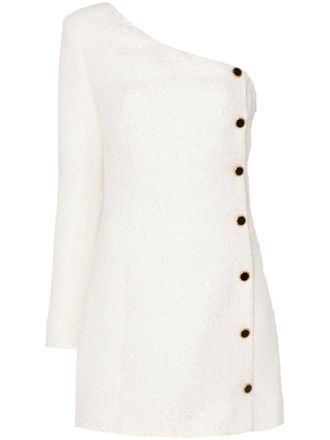 Alessandra Rich sequined one-sleeve mini dress - White