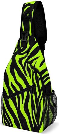 Generic Neon Green Zebra Pattern Unisex Shoulder Bags Casual Crossbody Chest Bag Sling Backpack for Hiking Cycling Travel