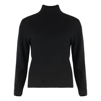 Vince Cashmere Knitwear, female, Black, Size: M Cashmere-Silk Three-Quarter-Sleeve Mock-Neck Sweater