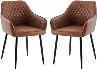 Ainpecca Dining Chairs 2pcs Faux Leather Kitchen Chairs Upholstered Seat with Backrest and Armrest Office chair, Dark Grey