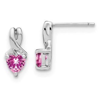 Diamond2Deal Sterling Silver Rhod-plated Created Pink Sapphire and Diamond Earrings