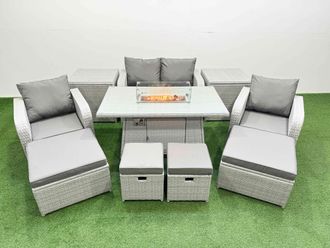Fimous 8 Seater Outdoor Garden Furniture Set with Love Sofa in Light Grey